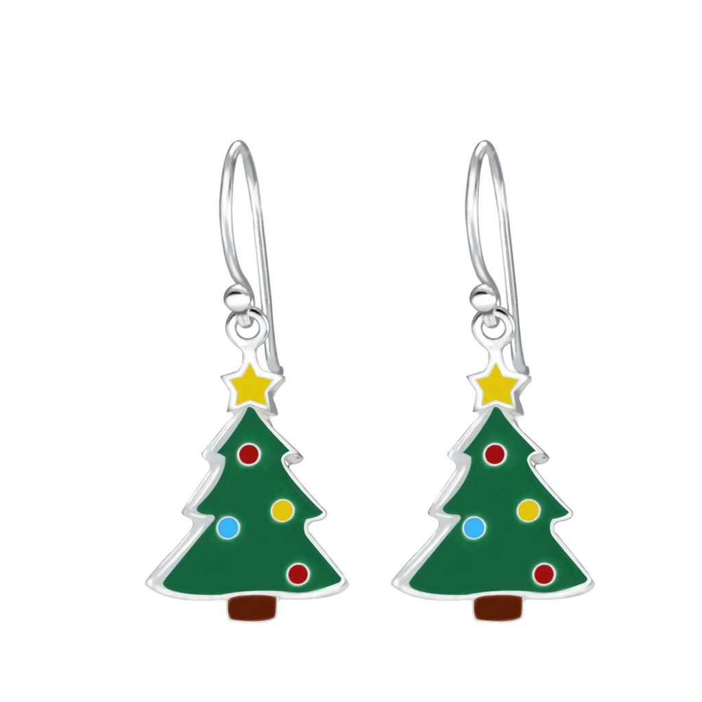Silver Christmas Tree Earrings