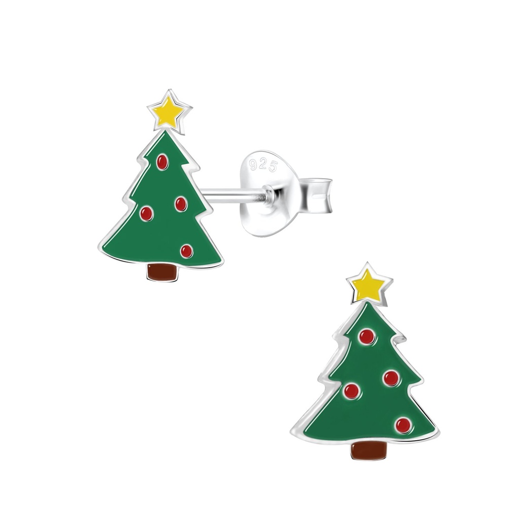 Silver Christmas Tree Stud Earrings