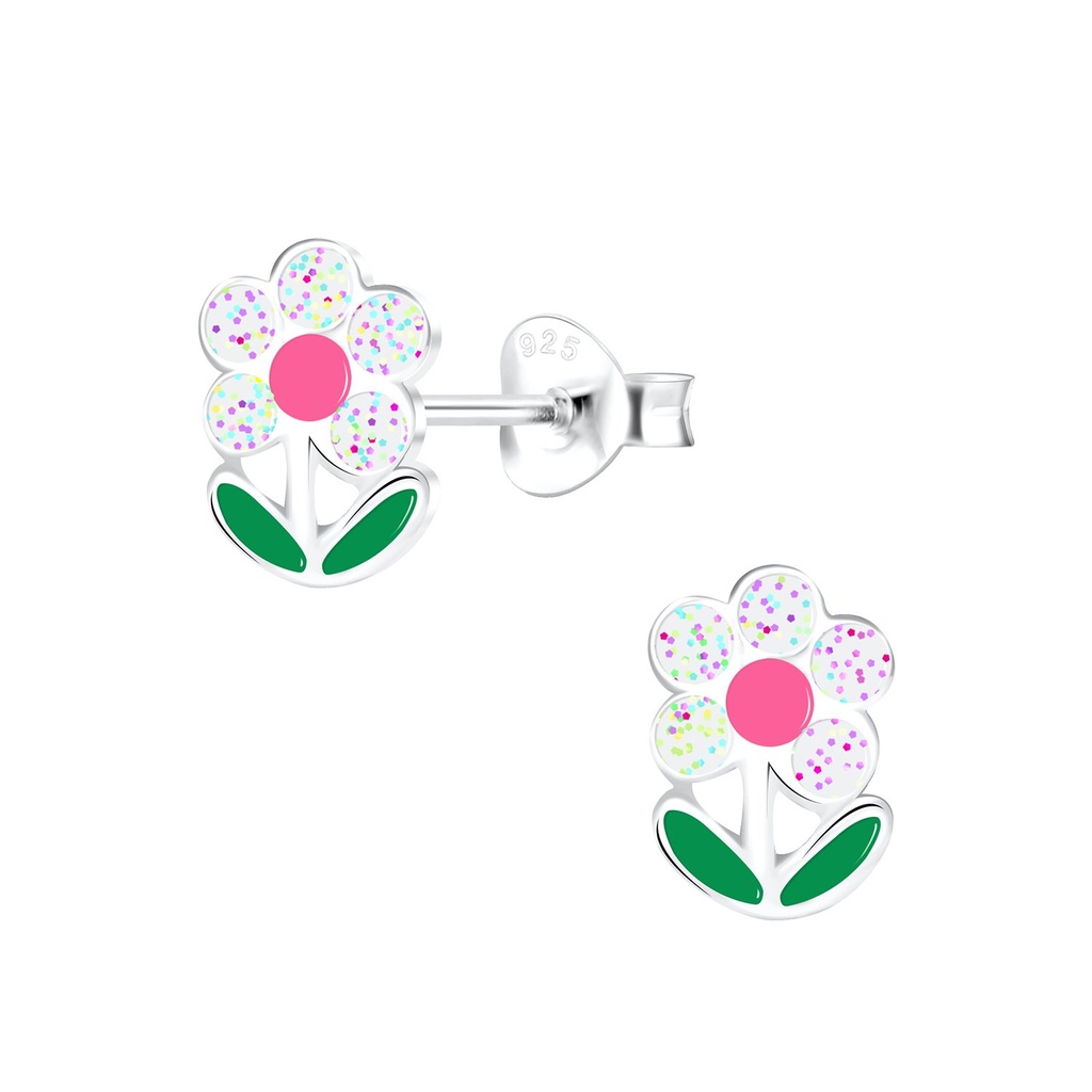 Puces d'oreilles fleur en argent