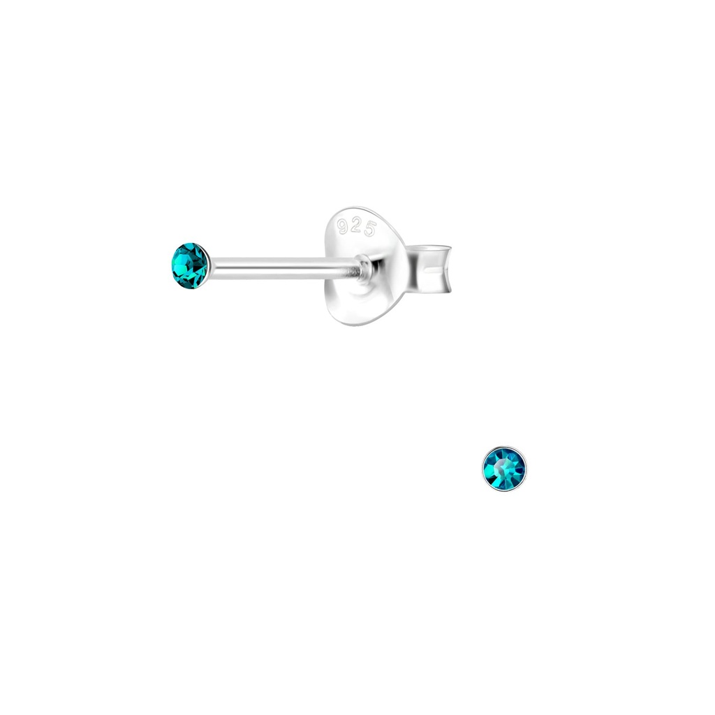 1.5mm Round Crystal Silver Stud Earrings