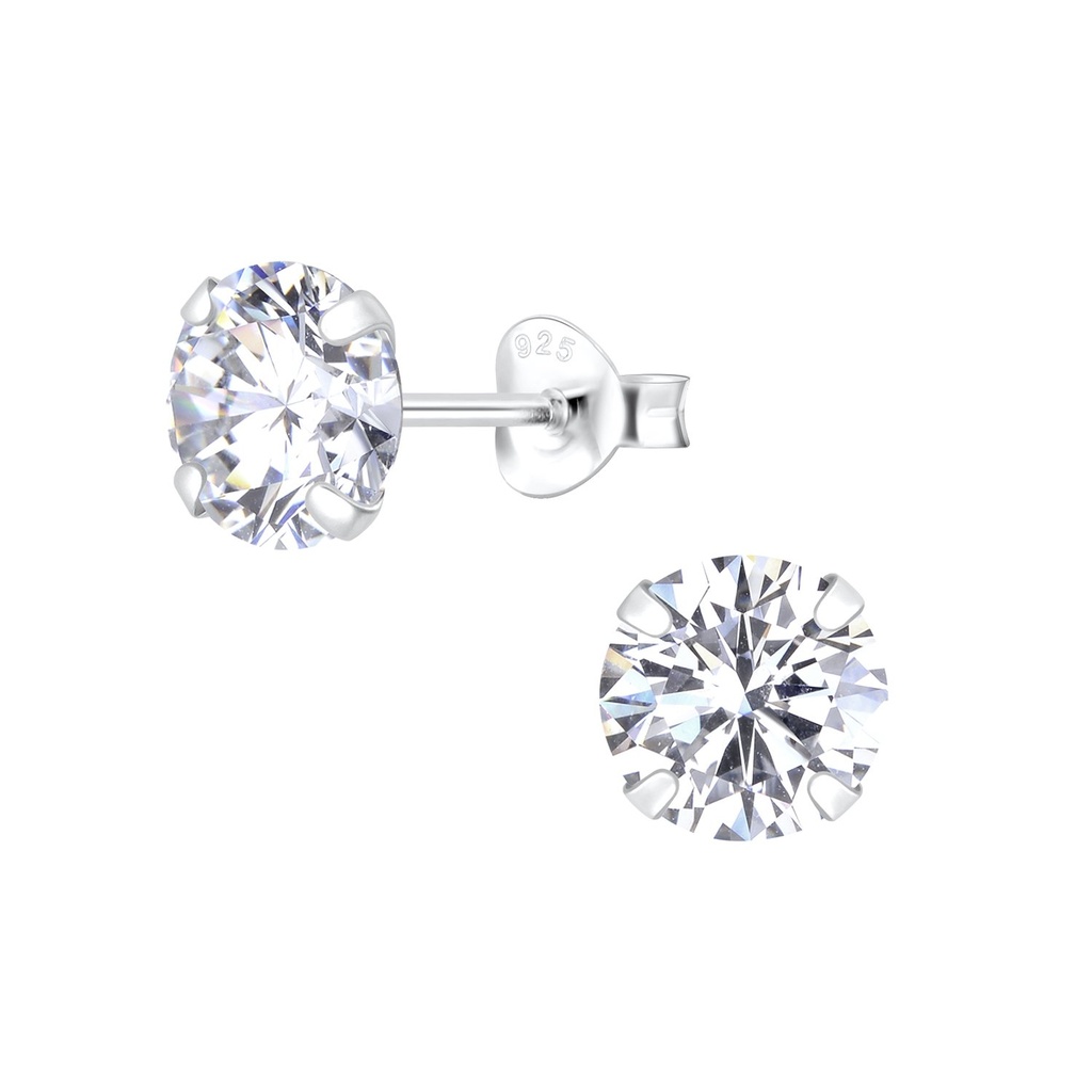 [10001430] 7mm Round Cubic Zirconia Silver Stud Earrings