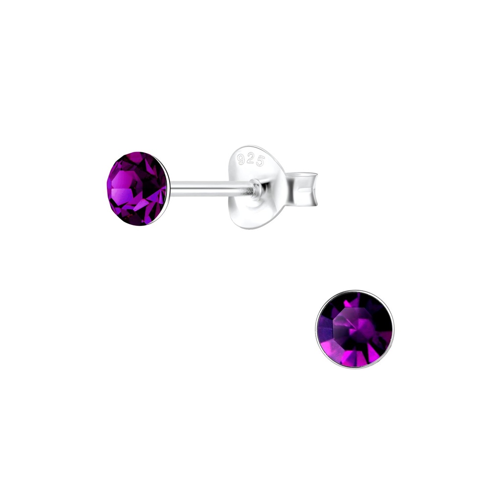 4mm Round Crystal Silver Stud Earrings