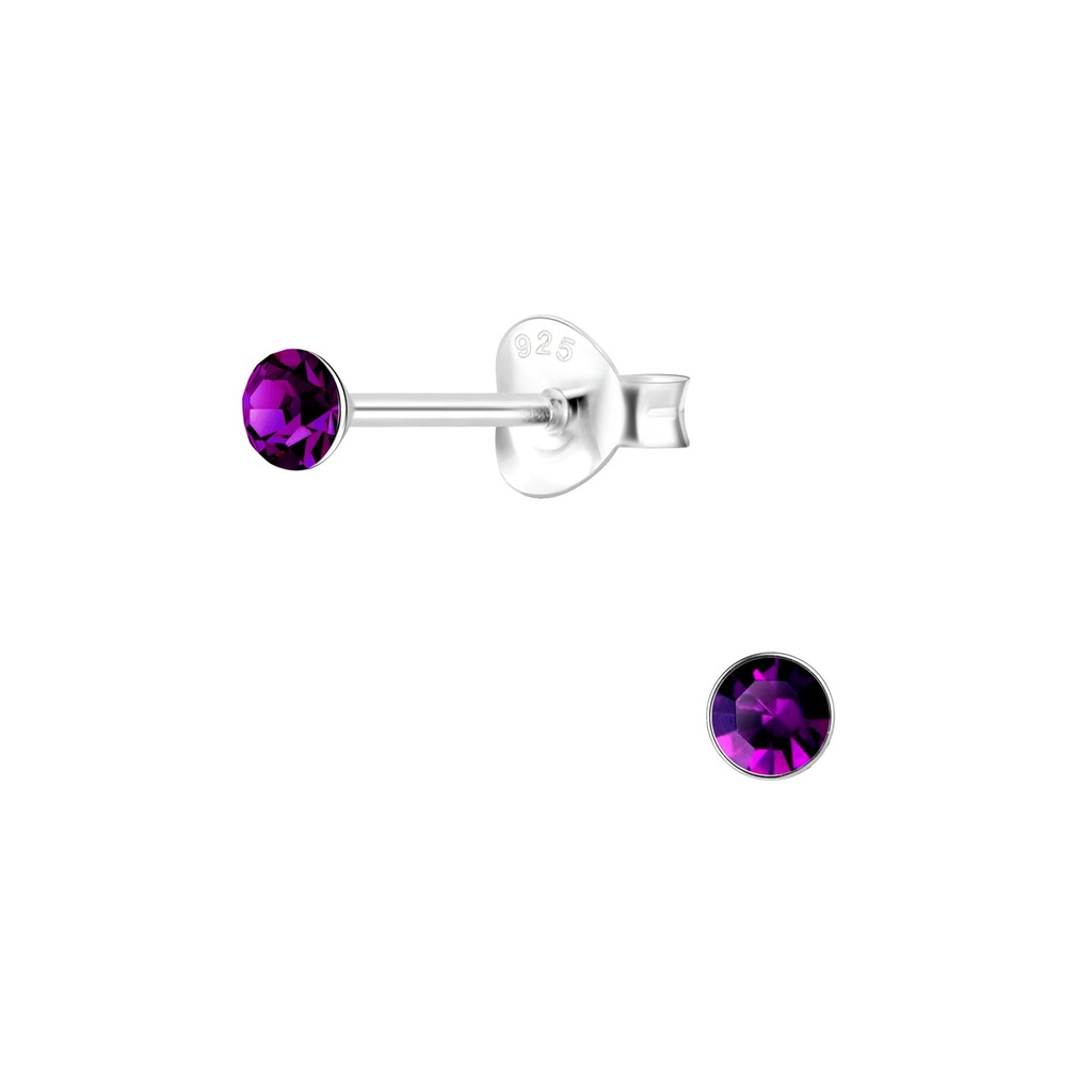 [10000894] Puces d'oreilles en argent cristal rond 3 mm (Amethyst)