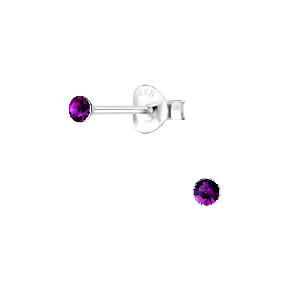 2.5mm Round Crystal Silver Stud Earrings
