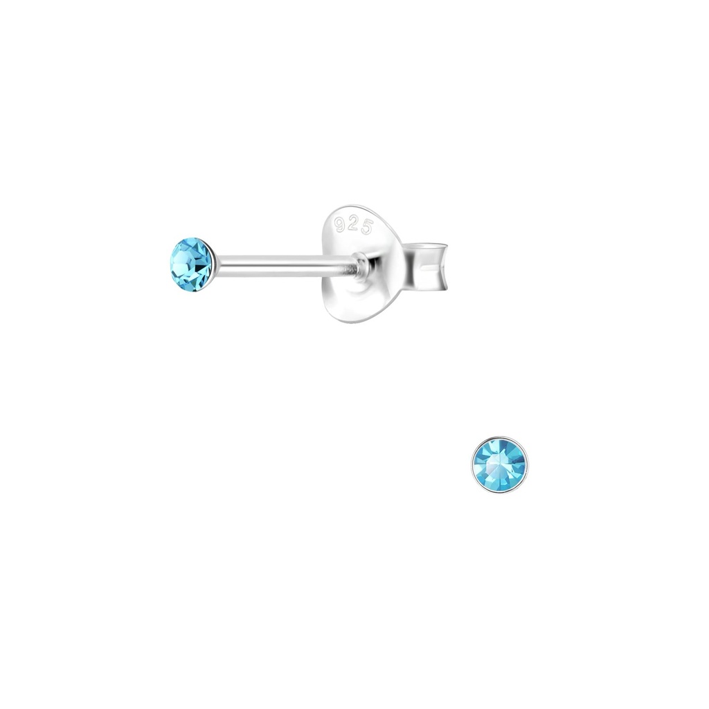 2mm Round Crystal Silver Stud Earrings