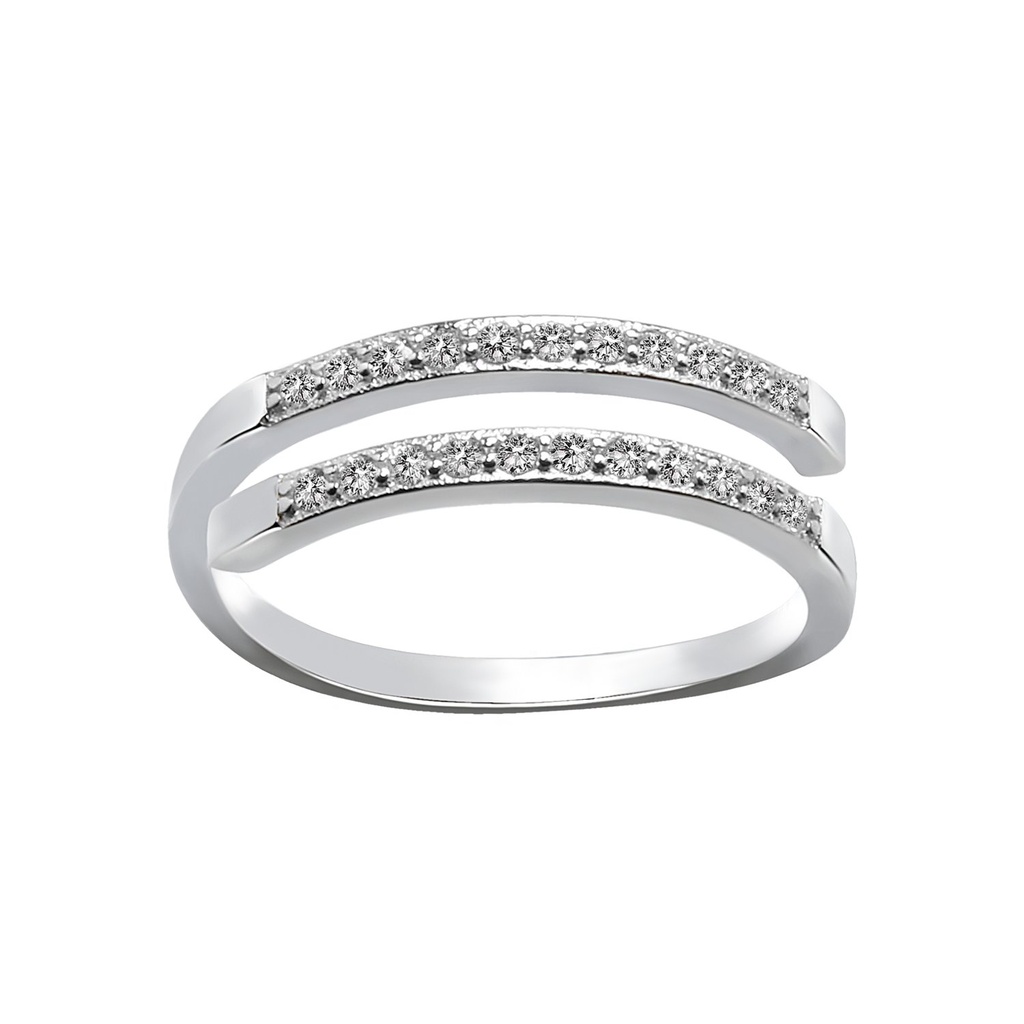[10000870] Bague double ligne en argent zircon (EU 52 / US 6)