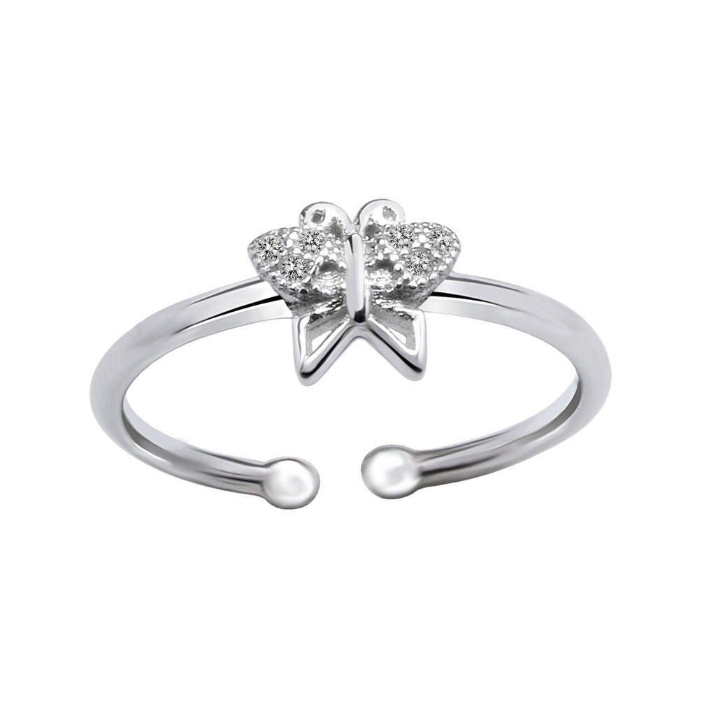 Silver Butterfly Cubic Zirconia Adjustable Ring