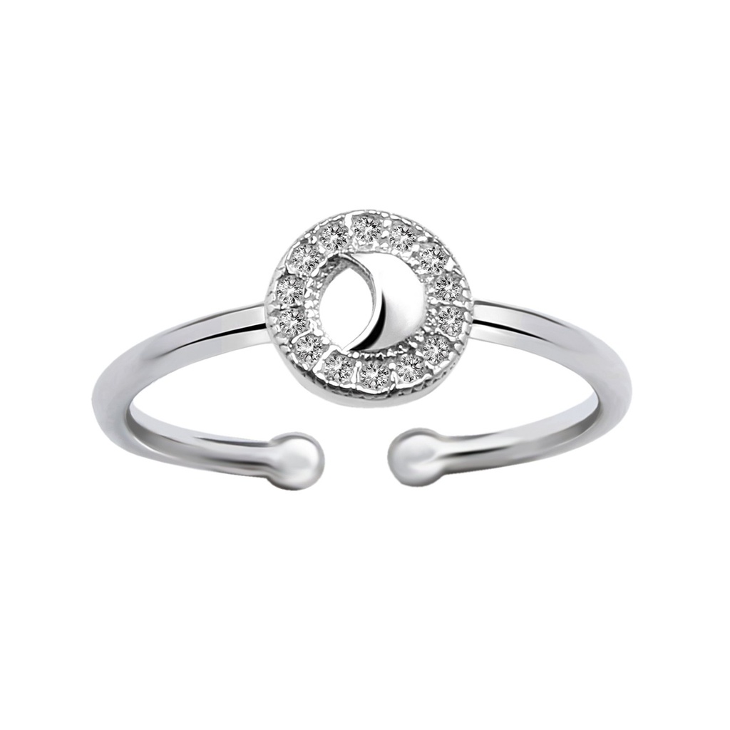 Silver Moon Cubic Zirconia Adjustable Ring