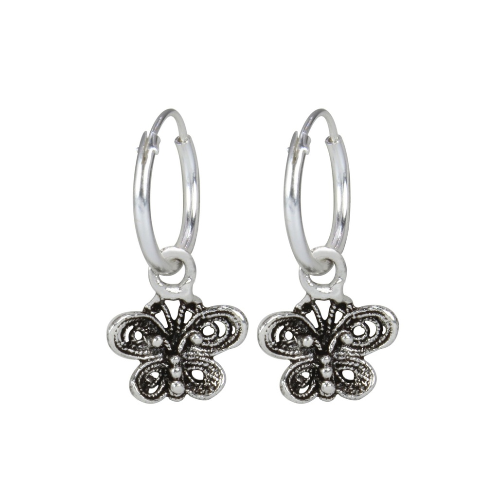 [10000735] Silver Butterfly Charm Hoop Earrings