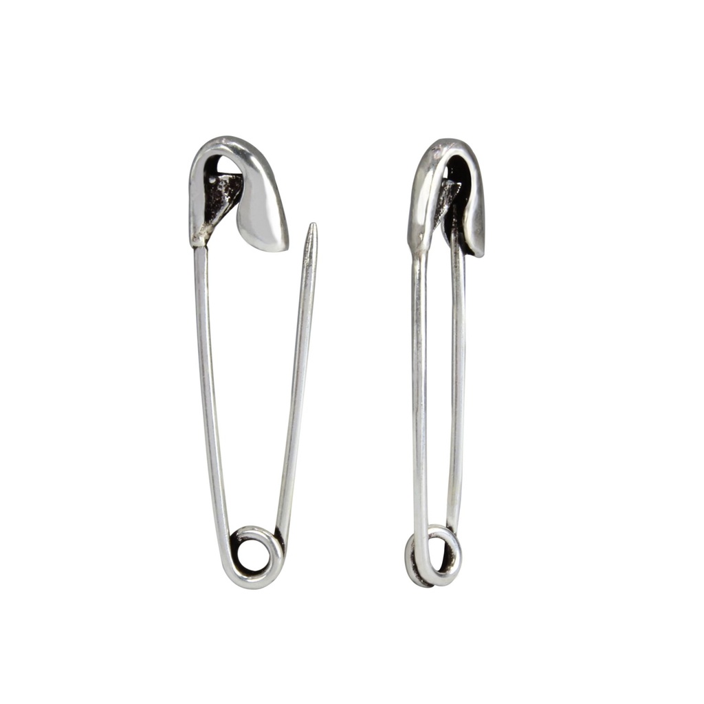 [10000731] Silver Safety Pin Hoop Earrings