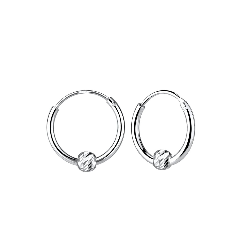 [10000728] Silver Diamond Cut Ball Hoop Earrings