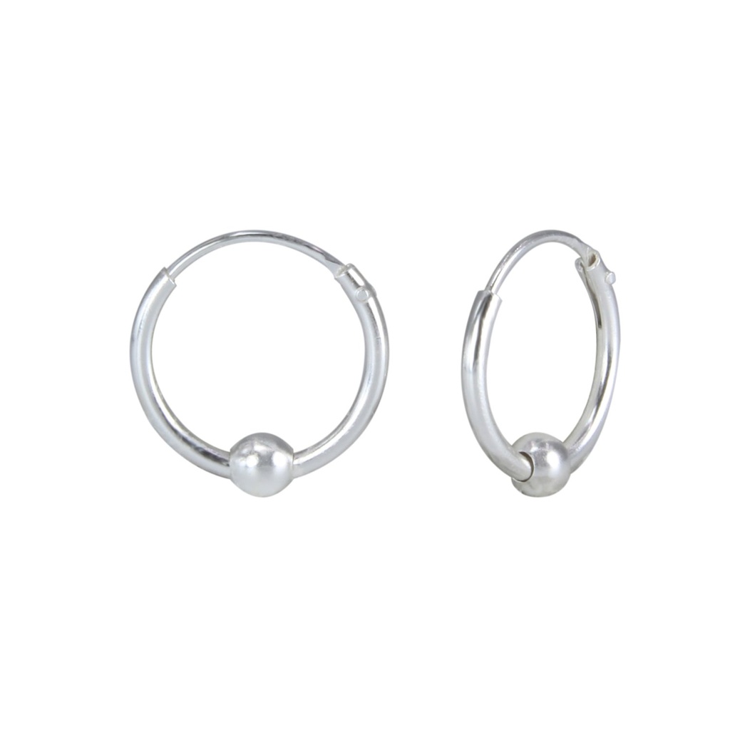 [10000727] Silver Ball Hoop Earrings