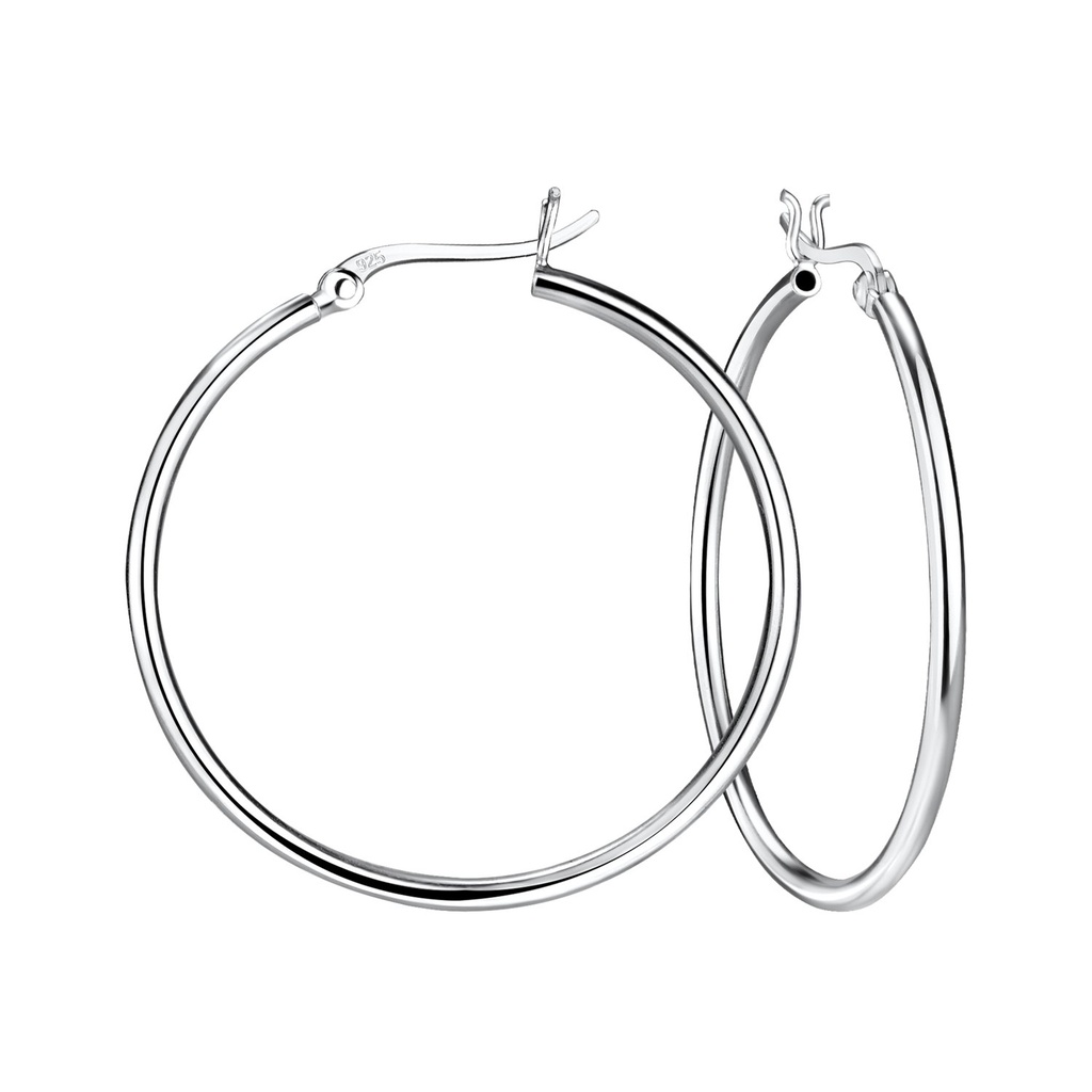 [10000685] 40mm Silver French Lock Hoop Earrings