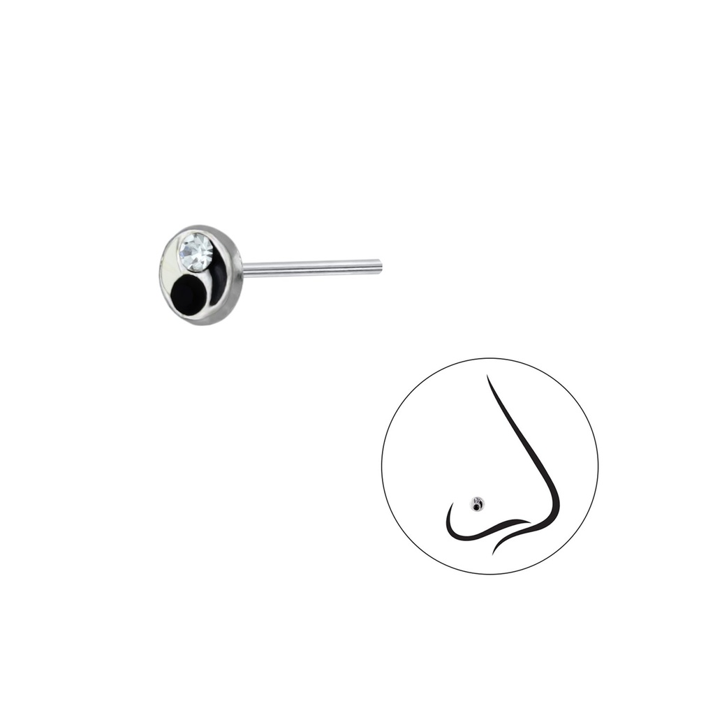 [10000669] Silver Yin- Yang Nose Stud With Crystal