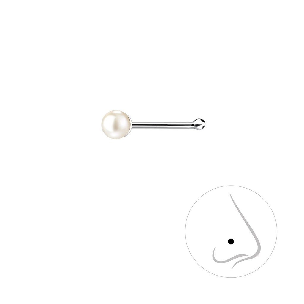 [10009137] 2mm Silver Pearl Nose Stud