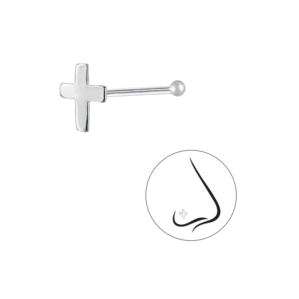 Clou de nez croix en argent avec boule