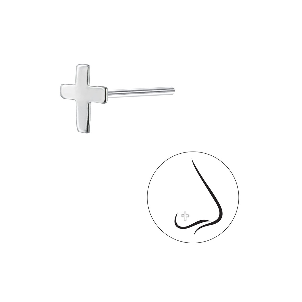 [10000655] Silver Cross Nose Stud