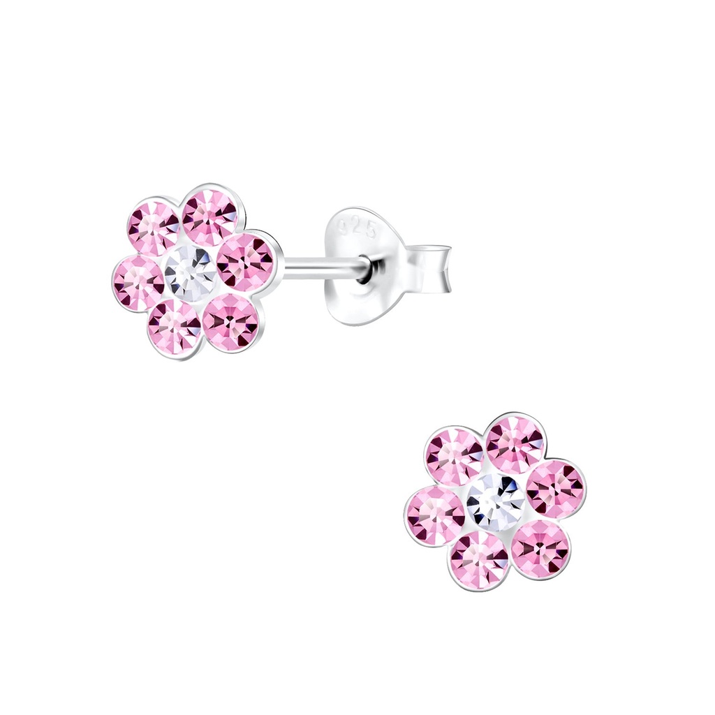 Puces d'oreilles fleur en argent cristal