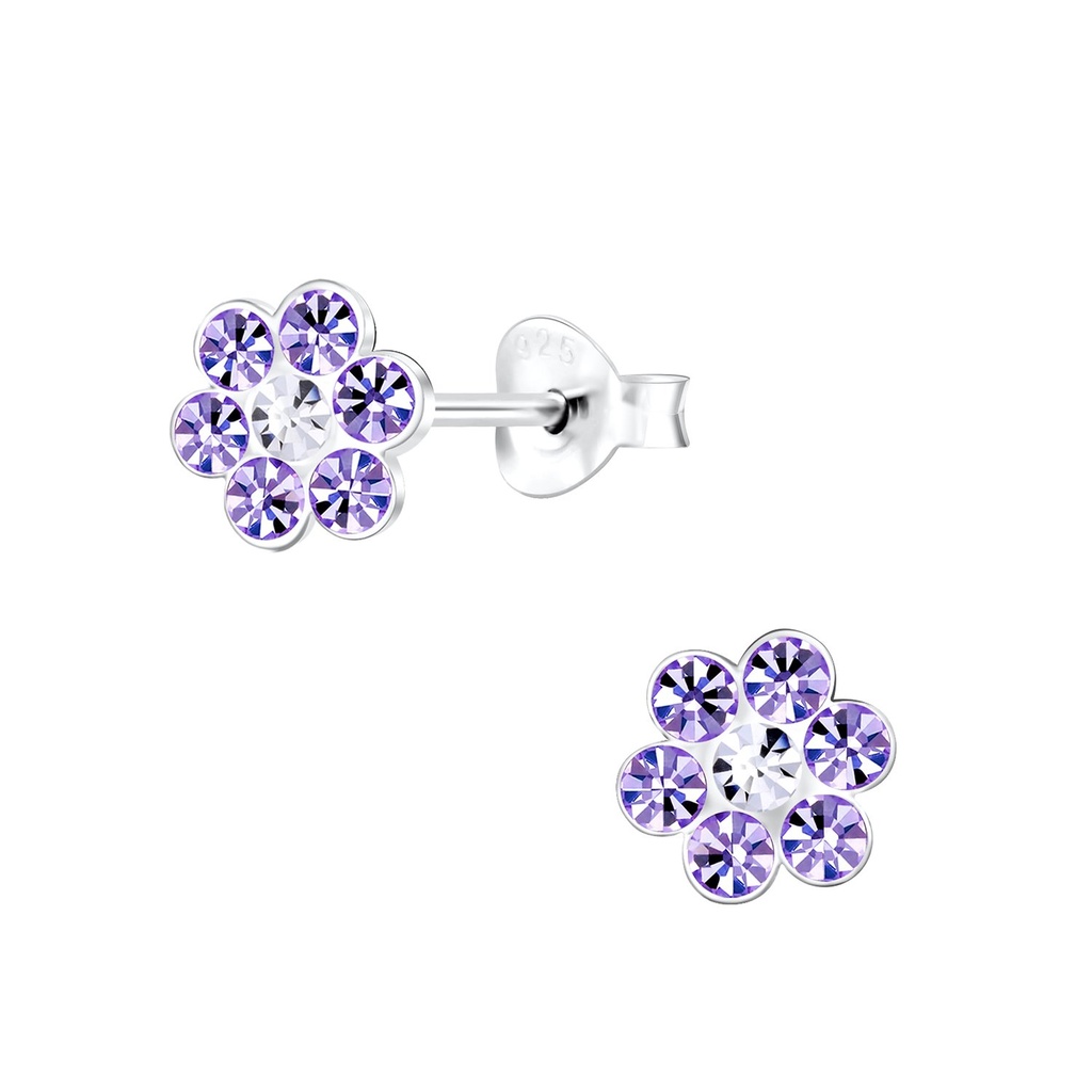 Puces d'oreilles fleur en argent cristal