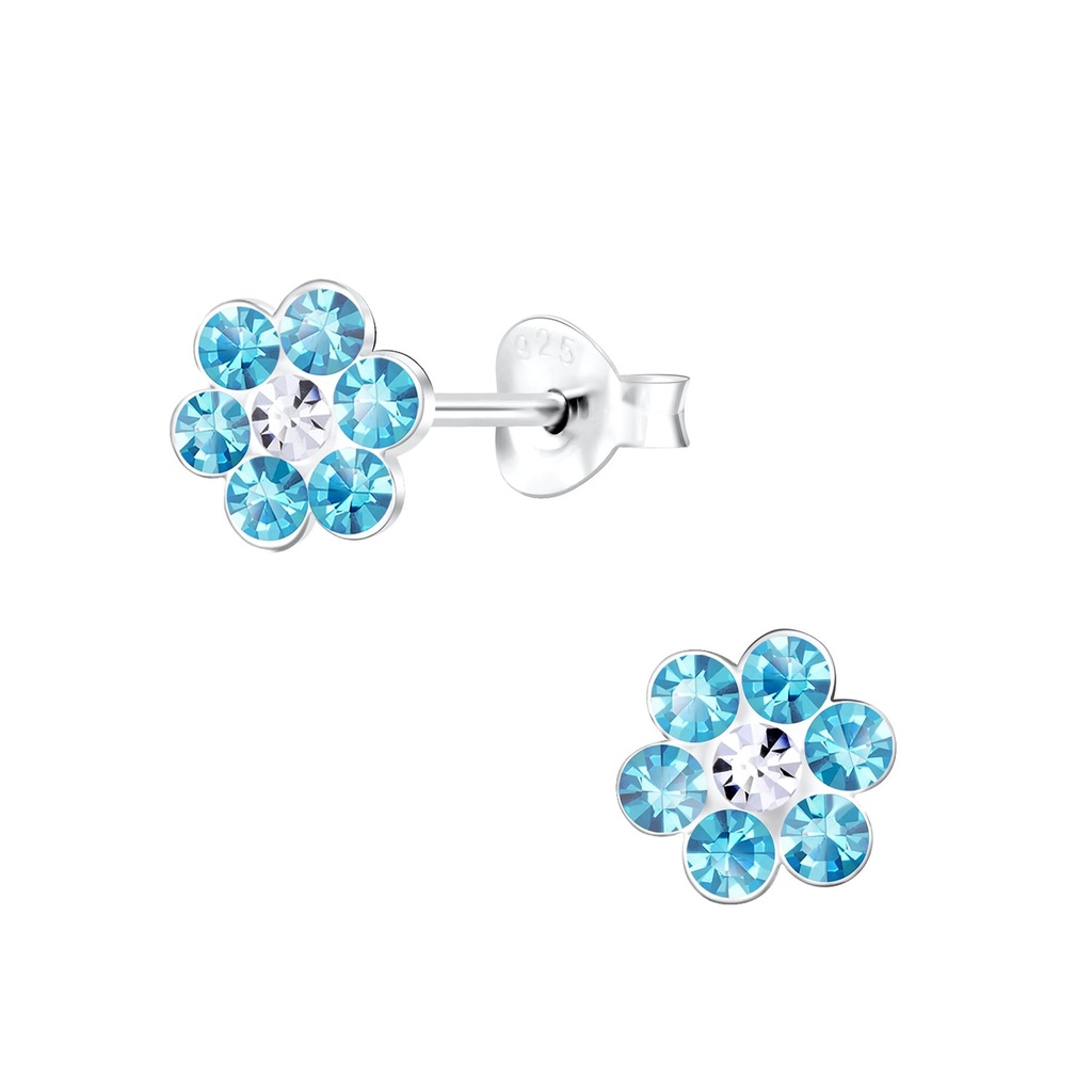 Puces d'oreilles fleur en argent cristal