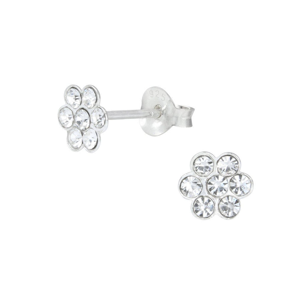 Puces d'oreilles fleur en argent cristal