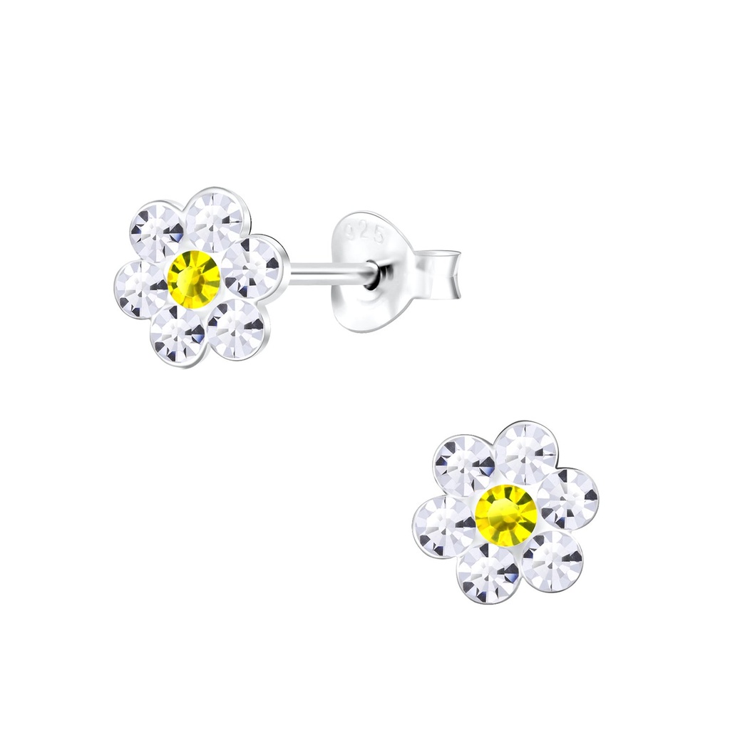 [10000644] Silver Crystal Flower Stud Earrings