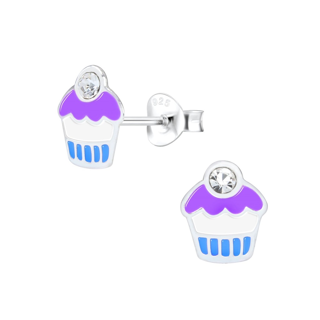 [10000641] Silver Cupcake Stud Earrings