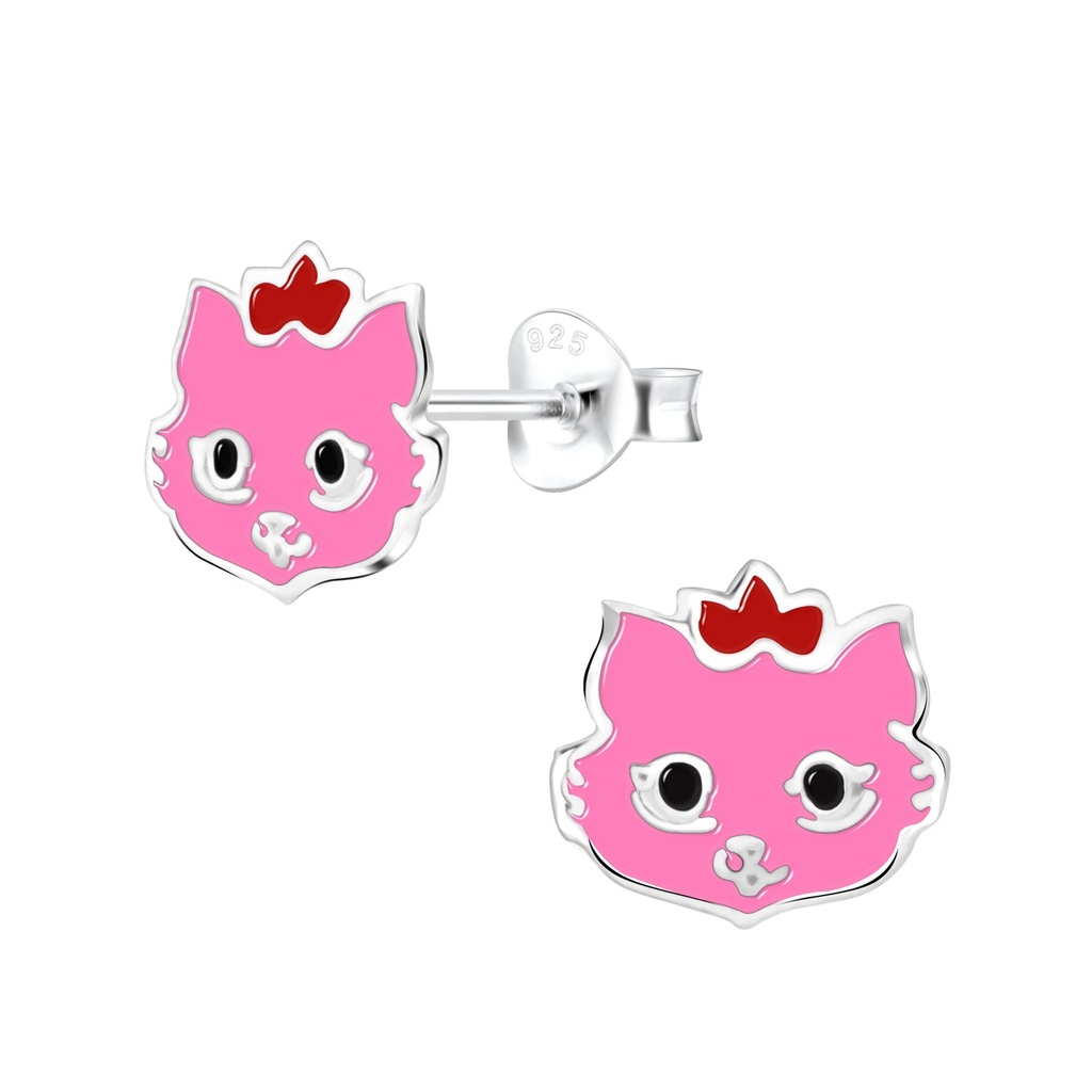 Silver Cat Stud Earrings