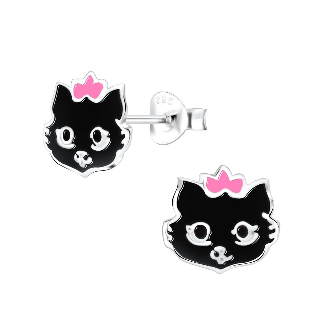 [10000635] Silver Cat Stud Earrings