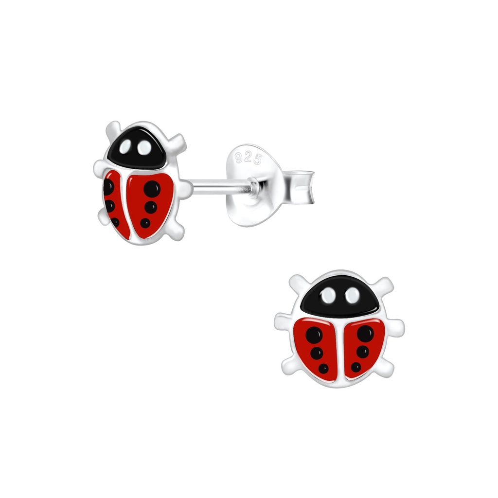 [10000632] Silver Ladybug Stud Earrings