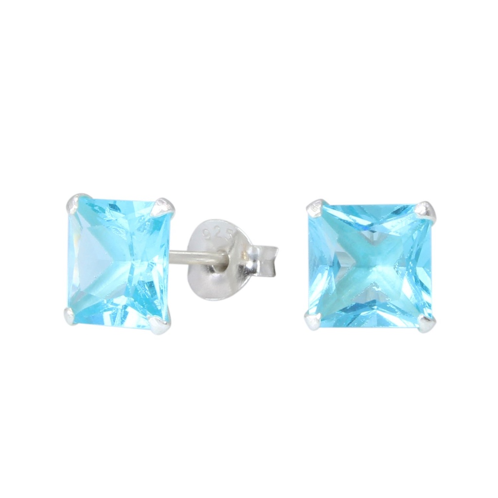 [10000554] 7mm Square Crystal Silver Stud Earrings