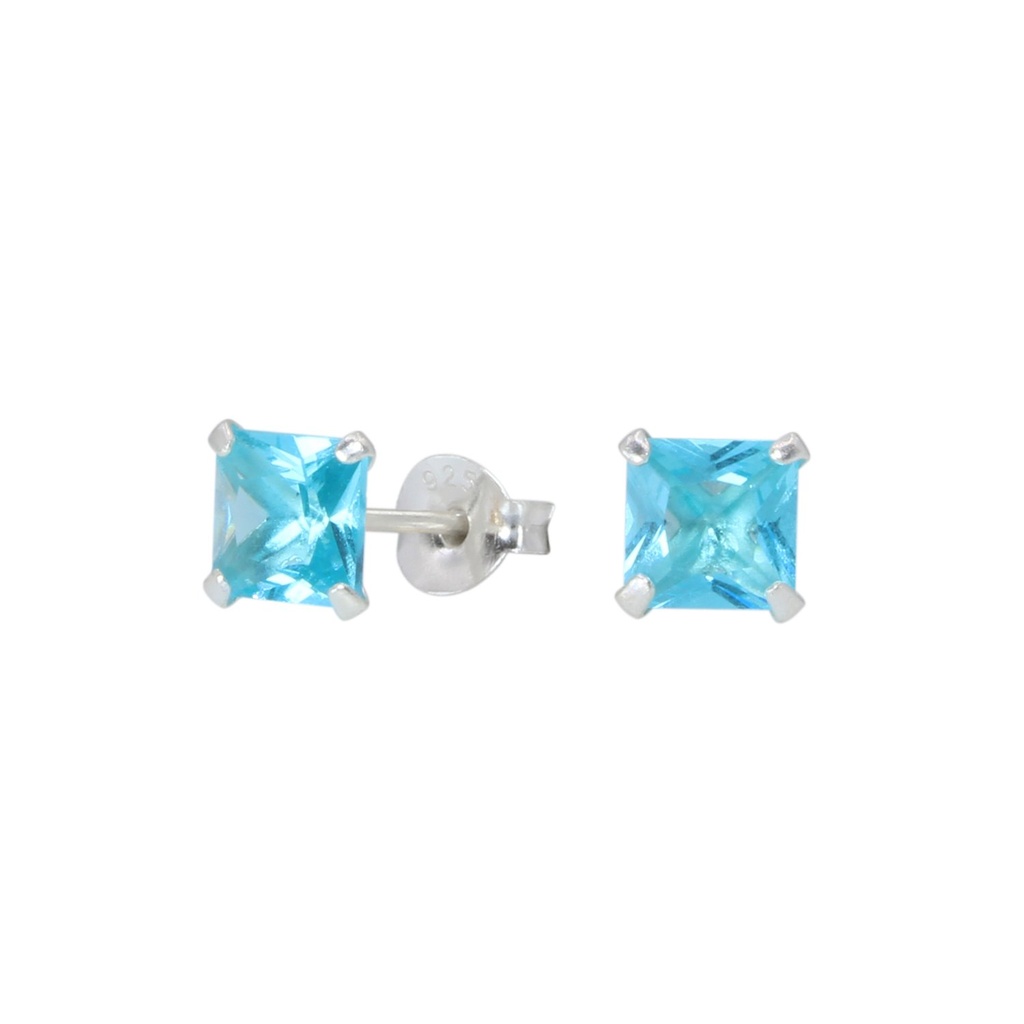 Puces d'oreilles en argent cristal carré 5 mm