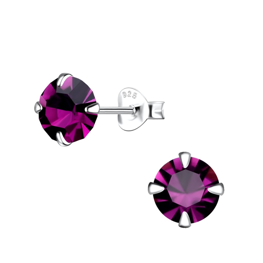 [10000549] Puces d'oreilles en argent cristal rond 7 mm (Amethyst)