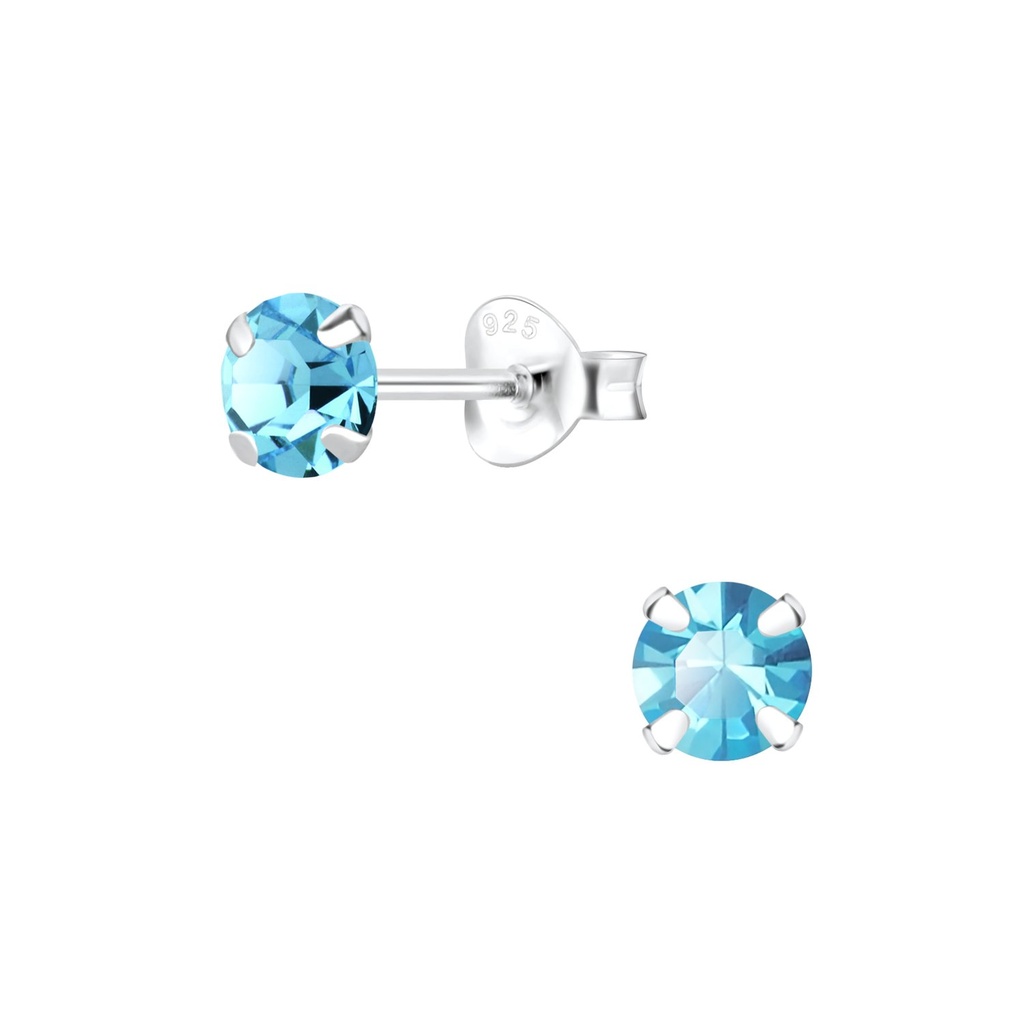 [10000546] 5mm Round Crystal Silver Stud Earrings (Aqua Bohemica)