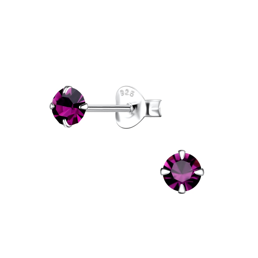 4mm Round Crystal Silver Stud Earrings