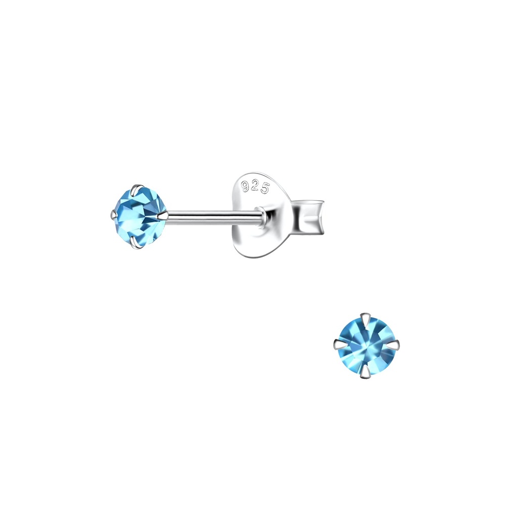 [10000519] Puces d'oreilles en argent cristal rond 3 mm (Aqua Bohemica)