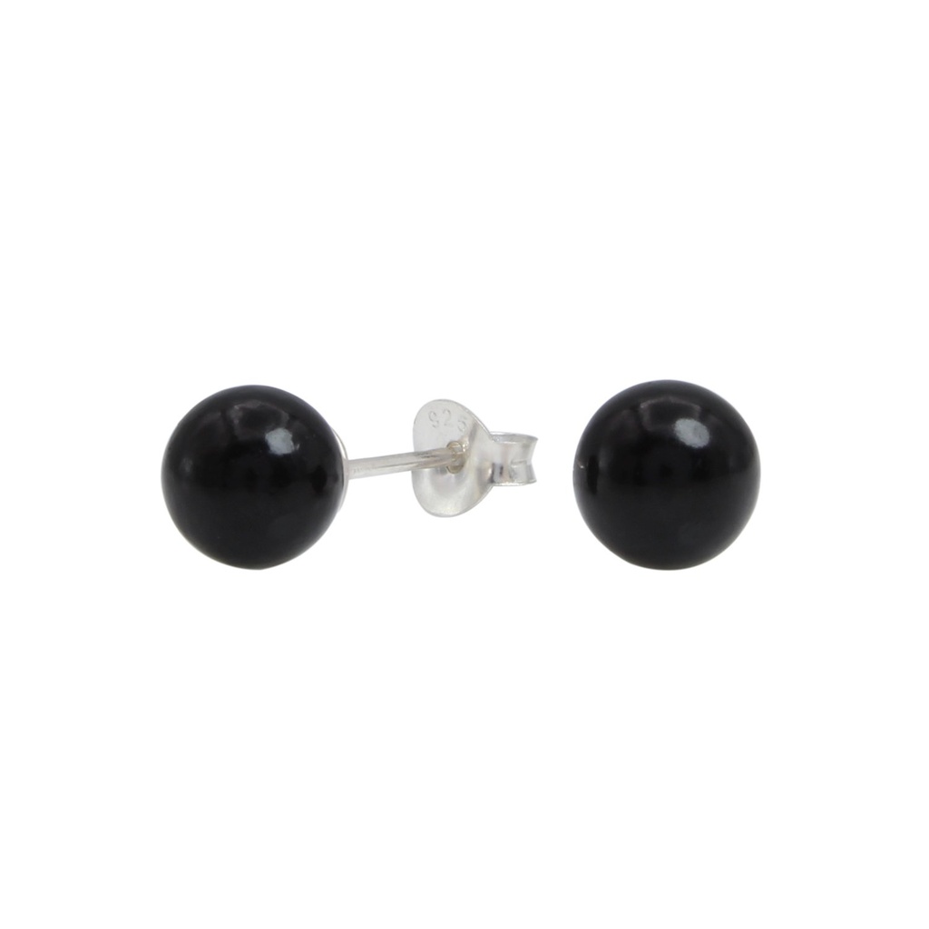 [10000476] 7mm Pearl Silver Stud Earrings (Black)