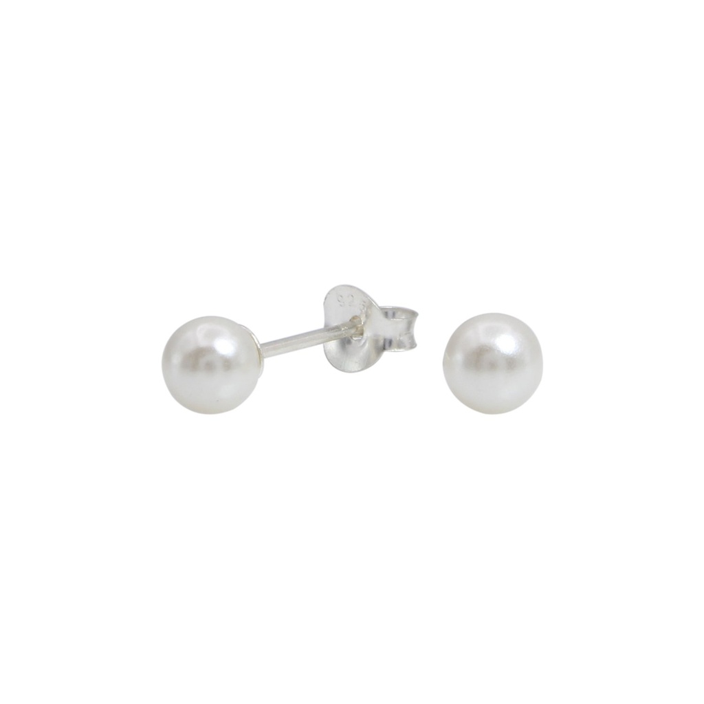 [10000466] 5mm Pearl Silver Stud Earrings