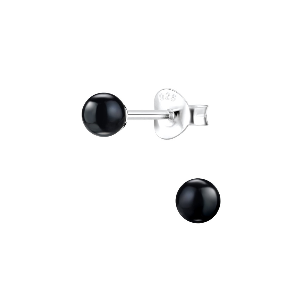 [10000464] Puces d'oreilles perle en argent 4 mm (Black)