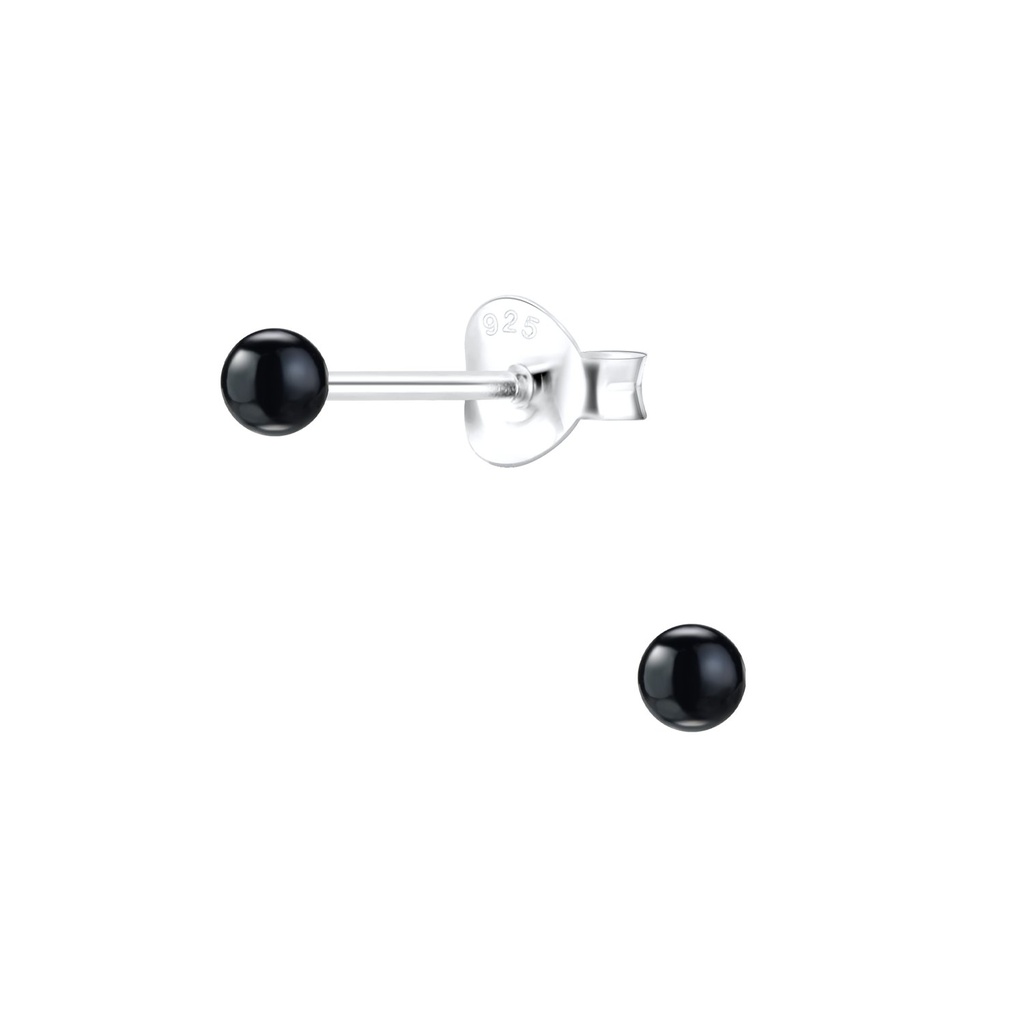 [10000456] 3mm Pearl Silver Stud Earrings (Black)