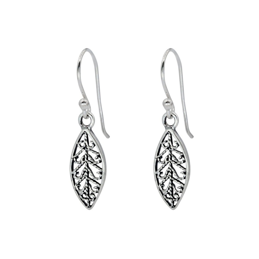 [10000421] Boucles d'oreilles feuille filigrane en argent