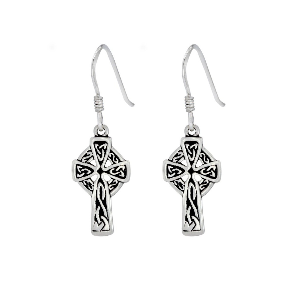 [10000418] Boucles d'oreilles croix longue en argent