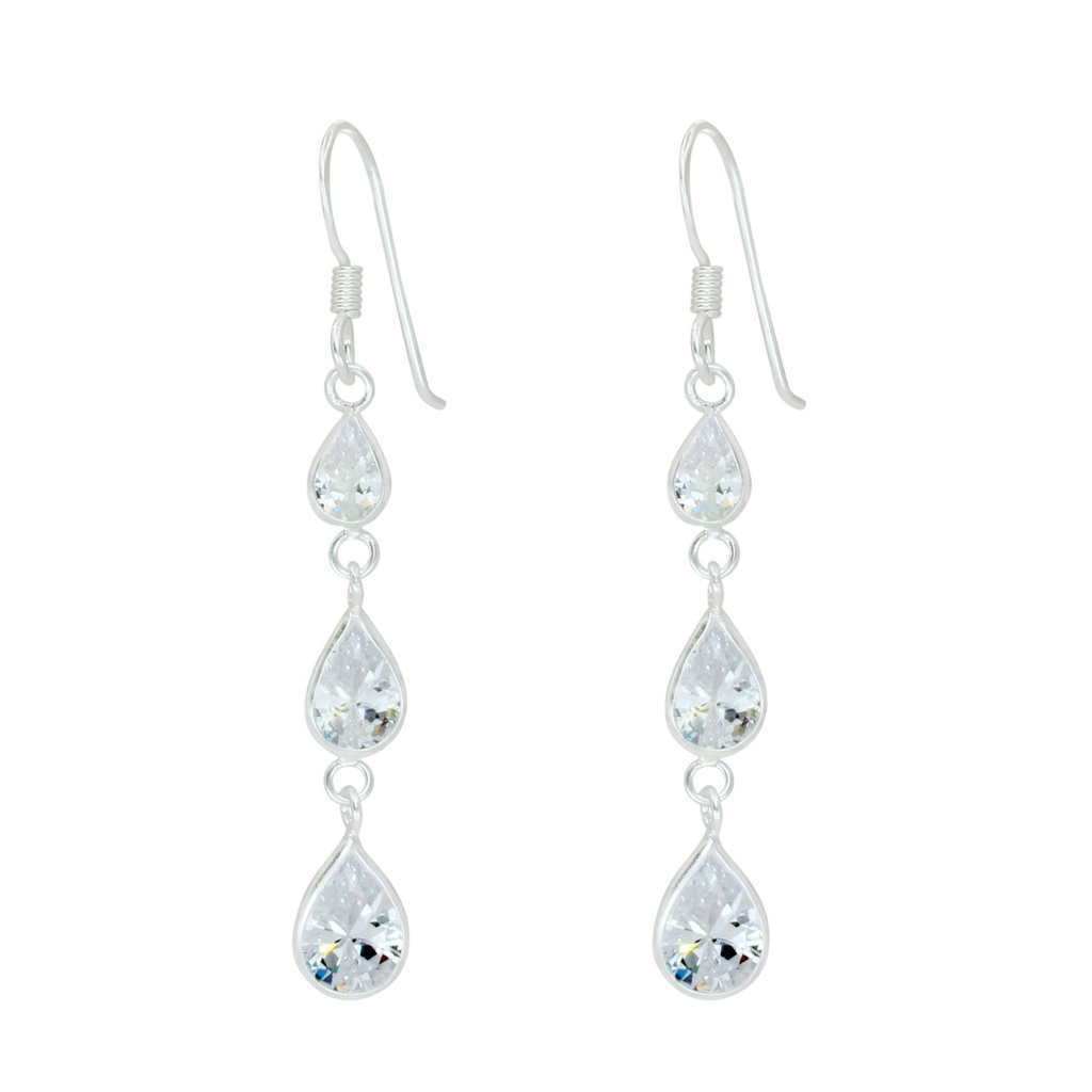 [10001433] Silver Tear Drop Cubic Zirconia Earrings