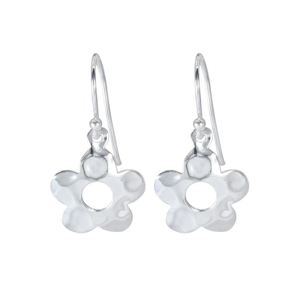 Silver Hammered Flower Earrings