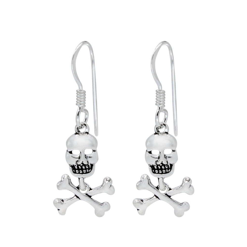 Boucles d'oreilles tête de mort et os croisés en argent