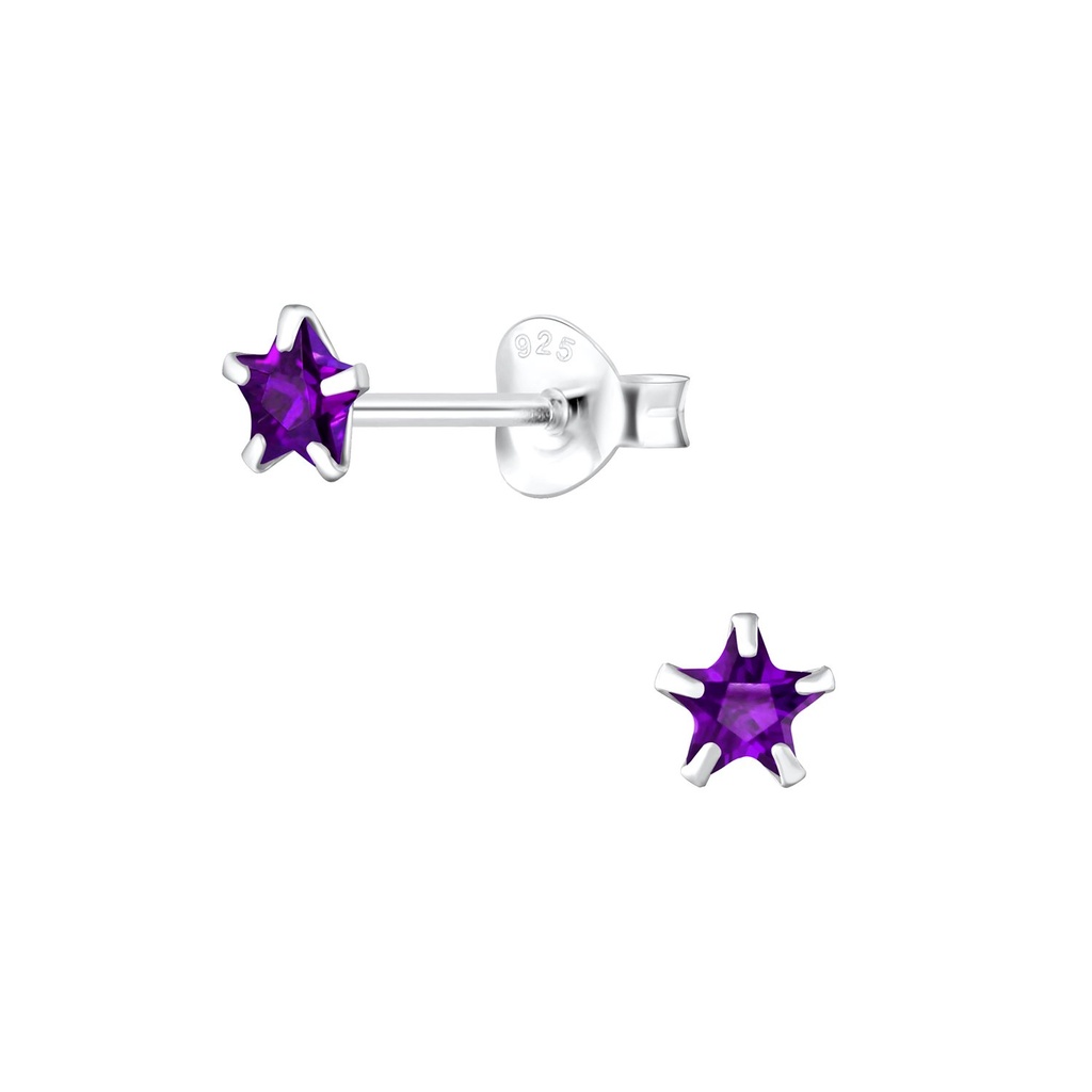 [10000372] 4mm Star Cubic Zirconia Silver Stud Earrings (Amethyst)