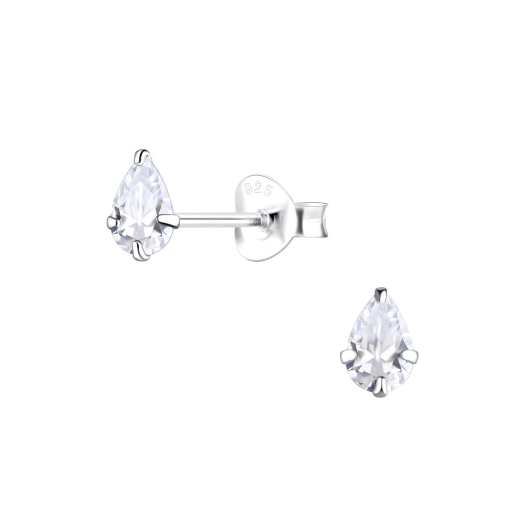 Puces d'oreilles en argent zircon poire 4X6 mm