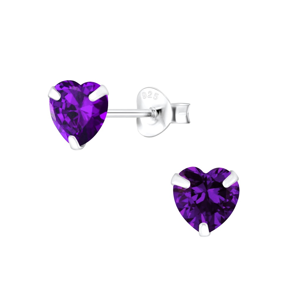 Puces d'oreilles en argent zircon cœur 6 mm
