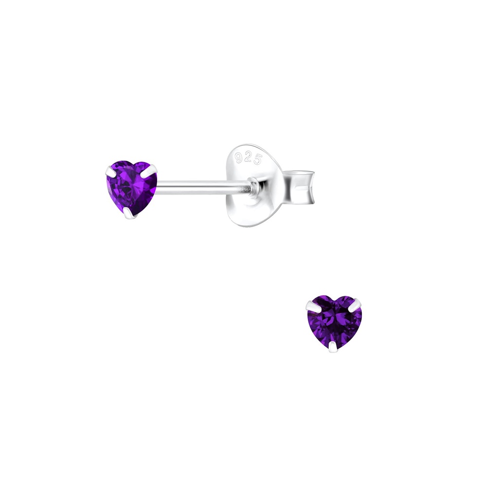 Puces d'oreilles en argent zircon cœur 3 mm