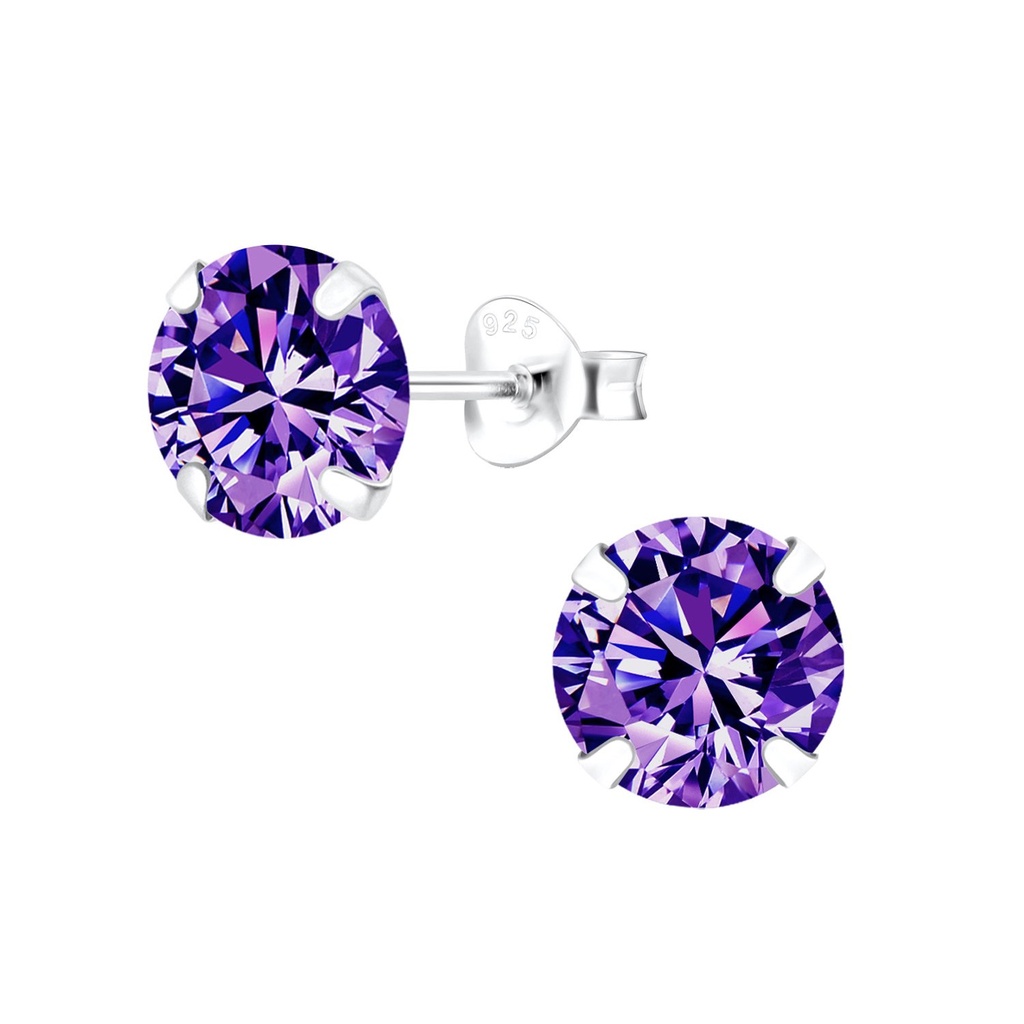 [10000360] Puces d'oreilles en argent zircon rond 8 mm (Amethyst)